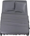 Utopia Bedding Parure de Lit 160x200, Draps de Lit 2 Personnes, Ensemble de Draps 4 Pièces, Polyester Microfibre, 1 Drap Housse 160x200, 1 Drap Plat 266x259 et 2 Taies d'oreillers 65x65, Gris