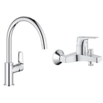 Grohe Mitigeur Monocommande Evier Bec C Bauloop 31368001 (Import Allemagne) Chromé & Mitigeur monocommande Bain Douche Start Flow, robinet à montage mural, raccord fileté pour flexible en 1/2"