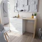 Dmora Scrivania Toronto, Commode et Plateau escamotable, Table d'étude ou Bureau Porte PC, 75 x 40 x 130 cm, Blanc et chêne Noeuds