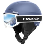 Findway Casque de Ski avec Lunettes de Ski pour Hommes Femmes Jeunes Casque Ski Ajustable pour Skating, Surf des neiges, Antichoc et Universel