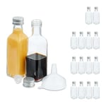 Relaxdays Mini Bouteilles en Verre, Lot de 16, Petites fioles à remplir, 100 ML, Bouchon à vis, Transparent/argenté