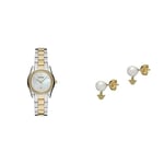 Emporio Armani - Montre et Boucles d'oreilles pour Femme - Montre en Acier Inoxydable et Boucles d'oreilles en Perles Blanches