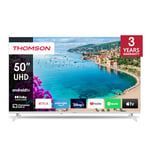 THOMSON 50UA5S13W-2023 Téléviseur UHD Blanc 50" Smart Android TV (WLAN, HDR, Triple Tuner DVB-C/S2/T2, Commande Vocale