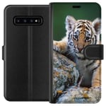 Samsung Galaxy S10 Sort Lommebokdeksel Tiger