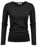 GRACE KARIN Pull décontracté à col Rond pour Femme - Coupe ajustée - Tricoté - Élégant Chemisier en Dentelle - Rétro uni - Manches Longues - Haut de fête - Noir XL