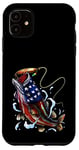 Coque pour iPhone 11 Pêche au bar poisson drapeau américain papa père 4 juillet