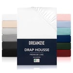 Dreamzie Drap Housse 180x200 cmpour Matelas Épais jusqu'à 33 cm - 100% Polyester Microfibre - Blanc Certifié sans Produits Chimiques (Oeko TEX), Drap Housse avec Élastique Complet