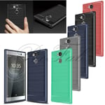 For Sony Xperia Xa2 Carbon Fibre Gel Phone Case Cover + Screen Protector