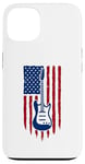 Coque pour iPhone 13 Drapeau américain guitare électrique drapeau américain pour guitariste drapeau USA