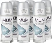 Mum Unperfumed Roll On Deodorant, 48 Hours Plus Protection, Alcohol Free Womens Mens Deodorant, Anti-Perspirant, Vegan, Sustainable Glass Bottle, Fragrance Free, 50 ml, Pack of 6