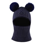 XIAOHAWANG Fille Garçon Cagoule Bonnet Écharpe Ensamble Chaud Bébé Enfant Hiver Chapeaux Pompon Tricoté Chapeau 1 à 10 Ans(Marine, S)