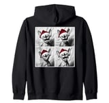 Funny Sphynx Cat in Santa Hat Christmas Photobooth Selfie Zip Hoodie