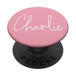 Charlie Name White on Pink for Girls & Women - Charlie PopSockets Adhesive PopGrip