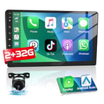 Podofo Autoradio 2 Din avec Écran Carplay et Android Auto, 2+32G Android 13 Radio pour Voiture Tactile 7 Pouces avec Bluetooth GPS Mirror Link SWC+ Caméra de Recul