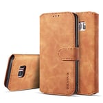 UEEBAI Coque pour Samsung Galaxy S7 Edge, Etui en Cuir PU Portefeuille Rétro Antichoc Flip Case Housse avec Fentes de Cartes Fonction Support, Fermeture Magnétique - Brun