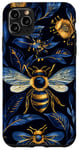 Coque pour iPhone 11 Pro Max Coque de téléphone motif ethnique moderne bleu - abeilles sur noir