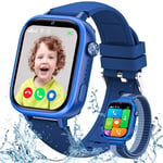 AKUMAKA Montre Connectée Enfant 4G, Smartwatch Téléphone avec IP68 Étanche, Carte SIM, SOS, Bracelet GPS, Chat, Appel Vidéo, Mode Classe, Podomètre, Sommeil, Réveil, Montre Intelligente Enfants Bleu