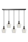 Sleek Tinted Glass Schoolhouse 5 Wire Cluster Lights, 5.5 inch, Smoke Grey, Pewter holder