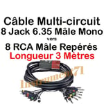 Multipaire Patch 8 Circuits Jack 6,35 Mâle Mono vers 8 RCA Mâle Long 3  Metres