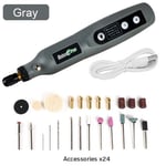 Mini perceuse sans fil aste USB,stylo de gravure sans fil aste avec LED,outil distant Dremel,perceuse électrique,accessoires de meulage - Type Gray24PCS