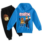 Pojkar Roblox 3d- printed träningsoverall Barn Huvtröja Tröja Träningströjor + joggingbyxor Set Kläder 9-14 år Deep Blu Z Deep Blue 11-12  Years