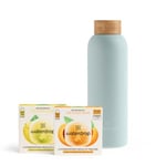 waterdrop® Coffret Thé Glacé, Gourde Isotherme 600 ml + 24 cubes d'Ice Tea, Boisson sans sucre, 2 saveurs fruitées : Pêche & Citron, Enrichi en vitamines, bouteille d'eau Thermo