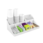 Mind Reader COMORG-WHT Station, Coffee Bar 11-Compartment, 2-Tier Cup and Condiment Countertop Organizer, 17.875" L x 9.5" W x 6.625" H, Plastic, White