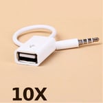 10X 3.5mm Male AUX Audio Plug Jack To USB 2.0 Female Converter Extention Cable