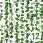 Vinabo Artificial Ivy Room Decoration, 12 x 2.1 m Artificial Ivy Plant, Ivy Garland for Bedroom, Kitchen, Patio, Swing, Wedding, Office, Party, Christmas, Halloween, Green