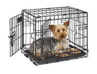 MidWest Homes for Pets Modèle 1518DD Cage pour chiens iCrate 45,72 cm, modèle amélioré, double porte, comprenant un plateau étanche, des pieds protégeant le sol, Noir