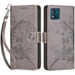 Betunistoy Coque pour Motorola Moto E13, Housse en Cuir PU Flip Pochette Portefeuille Étui avec Emplacement Carte Motorola Moto E13 Coque Magnétique Antichoc (Papillon - Gris)