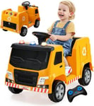 Tracteur Electrique Enfants avec Télécommande Camion Poubelle Recyclage électrique 6 Jouets Lumières Musique Jaune