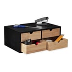 Relaxdays Organisateur Bureau, 4 tiroirs, Bambou & MDF, Rangement pour Fournitures, HxLxP : 13,5x33x21 cm, Nature - Noir