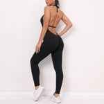 Jumpsuit för kvinnor Onesie Träningsset Bodysuit Yoga Fitness Gym Träning Mage Kontroll Rumpan lyft Andas Sport Aktivt kläder Black S