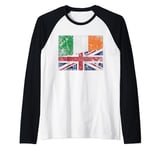 Half English Half Irish Flag Vintage UK Mixed Heritage Raglan Baseball Tee