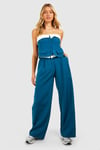 Contrast Waistband Tailored Wide Leg Trousers