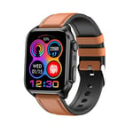 Smart bluetooth watch TK12 black brown bracelet en cuir fréquence cardiaque sport santé sommeil