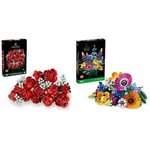 LEGO Icons Botanical Collection Le Bouquet de Roses, Fleurs Artificielles pour Décorer la Chambre & 10313 Icons Bouquet de Fleurs Sauvages, Plantes Artificielles avec Coquelicots et Lavande