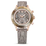 Swarovski Montre Octea Chrono, Fabriqué en Suisse, Bracelet en cuir, Gris, Finition or rose