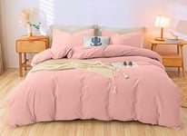 Menkala Housse de Couette 240 x 260 Parure de Lit Adulte 2 Personnes Sommier en Microfibre Rose Bébé Linge de lit Semblable au Coton au Toucher avec 2 Taies d'oreiller 65x65 et Fermeture Éclair