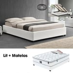 MEUBLER DESIGN Ensemble Matelas + Sommier Coffre 160 Blanc, Polyuréthane, Style Contemporain, 213 x 175 x 34.5 cm - Blanc