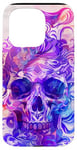 Coque pour iPhone 15 Pro Aquarelle violette ethnique horreur bleu feu flamme crâne