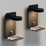 Groofoo - 2 Pack Applique Murale Intérieur led avec port usb 12W Tricolore Dimmable Lampe Murale moderne avec interrupteur Lampe De Lecture murale