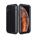 Lanhiem Coque iPhone XS, Coque iPhone X, [Antichoc] [Solide et Rigide] Antipoussière Full Body avec du Verre trempé [Garantie à Vie] Imperméable IP44 Etui [Compatible Charge sans Fil] - Noir