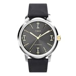 Timex Men's Marlin Automatic 40 mm Watch - Black Leather Two-Piece Quick Release Strap Black Dial Stainless Steel Case TW2W33900