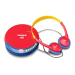 Lenco CD-021 Lecteur CD Portable pour Enfants - Discman - Casque avec limitation du Volume - Lit Les CD-R/RW - Batterie intégrée - avec câble de Charge - Rouge/Bleu