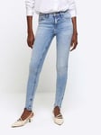 River Island Mid Rise Molly Bum Sculpt Skinny Jeans - Blue, Blue, Size 12, Length Long, Women