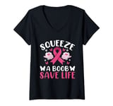 Womens Squeeze A Boob Save Life Fight Breast Cancer Awareness Women V-Neck T-Shirt