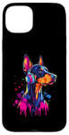 Coque pour iPhone 15 Plus Doberman Lover Pop Art portant des écouteurs drôles Doberman