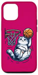 Coque pour iPhone 12/12 Pro Belle idée cadeau design drôle chat qui fait du basketball